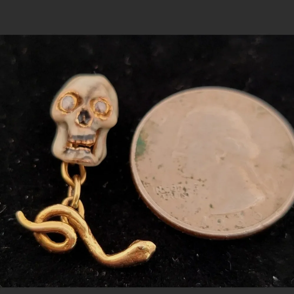 Antique Snake Skull Enamel Diamond Cuff Links 14K Yellow Gold-Estate Jewelry 10g